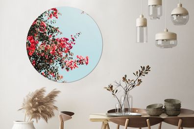 Wandbild Rund Wanddeko Deko Wohnzimmer Bilder 120x120 cm Bloemen - Lucht - Roze