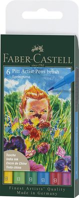 Faber-Castell 167177 - Tuschestift Pitt Artist Pen, Springtime, B, 6er Etui