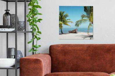 Leinwandbilder Bilder Kunstdrucke Wanddeko Deko Wohnzimmer 50x50 cm Palmboom - Boot -