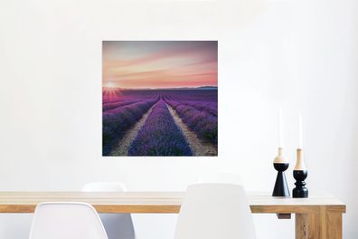 Glasbild Glasfoto Wandbild Bilder Deko 50x50 cm Lavendel - Paars - Bloemen