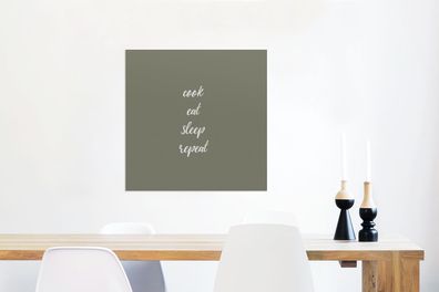 Glasbild Glasfoto Wandbild Bilder Deko 50x50 cm Spreuken - Cook eat sleep repeat - Qu