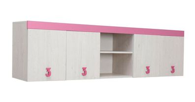Kinderzimmer - Hängeschrank Luis 14, Farbe: Eiche Weiß / Rosa - 58 x 205 x 42 cm