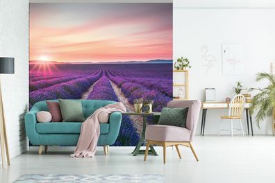 Tapete Fototapete Tapeten Wanddeko 220x220 cm Lavendel - Paars - Bloemen