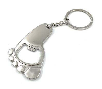 Fuß mit Zehen und Flaschenöffner Schlüsselanhänger Keychain Silber Metall