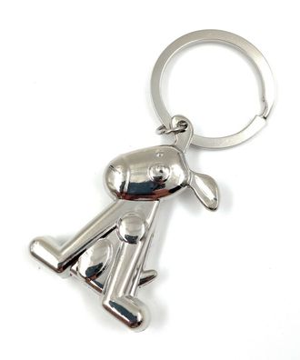 Hund sitzend mit Schlappohren Schlüsselanhänger Keychain Silber Metall