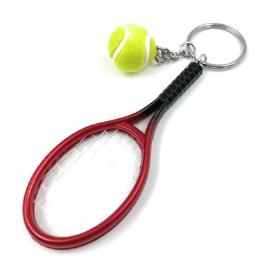 Tennis Schläger mit Ball Sport Schlüsselanhänger Keychain aus Metall