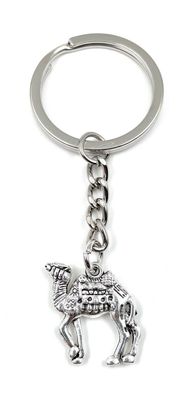 Schlüsselanhänger Keychain Silber Metall Kamel Dromedar mit Decke Wüste Tier