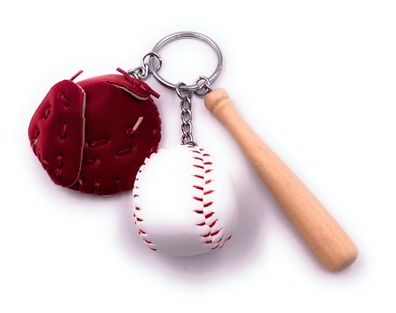 Schlüsselanhänger Baseball Ball Schläger Handschuh Rot Anhänger Keychain