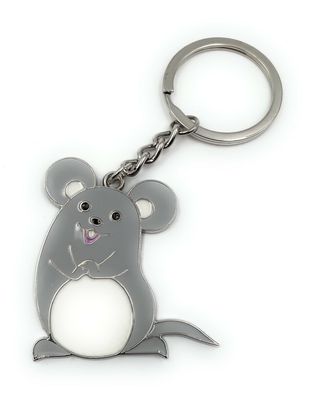 Schlüsselanhänger Graue Maus dick niedlich Silber Anhänger Keychain