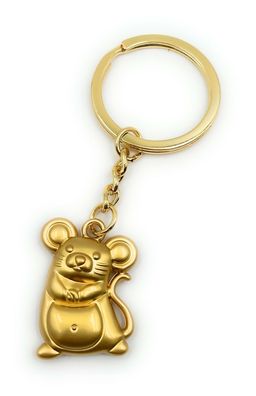 Schlüsselanhänger Ratte mit Futter Nuss Gold Anhänger Keychain 
