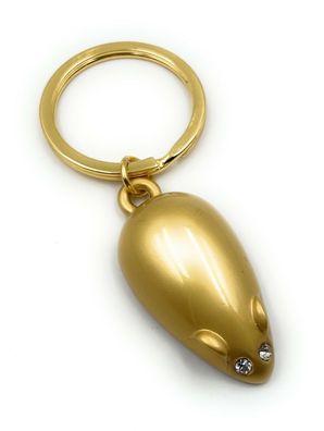 Schlüsselanhänger Maus mit Steinen Augen Strass Gold Anhänger Keychain