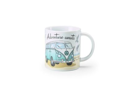 Original Volkswagen Becher Tasse Porzellanbecher T1 Motiv "Adventure awaits"