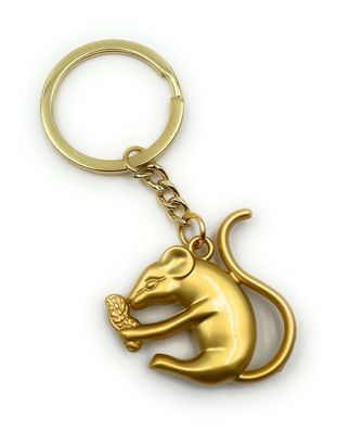 Schlüsselanhänger Ratte mit Futter Nuss Gold Anhänger Keychain