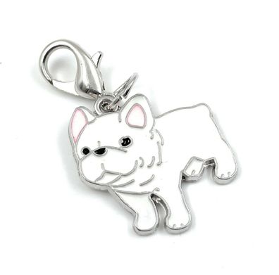 Bulldogge Hund Weiß Schlüsselanhänger Metall Glücksbringer Anhänger Geschenk