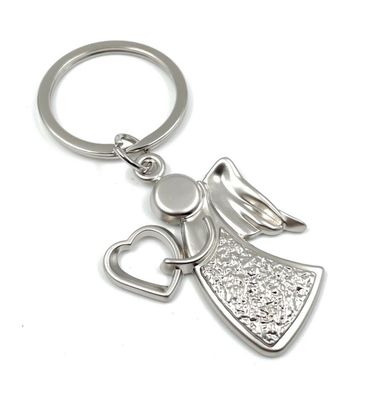 40780 Schlüsselanhänger Schutzengel aus Metall silber mit Schlüsselring L 6,5 cm 