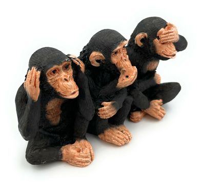 Polyresin Figur drei Affen Shimpanse Tier Dekofigur aus Polyresin Schwarz