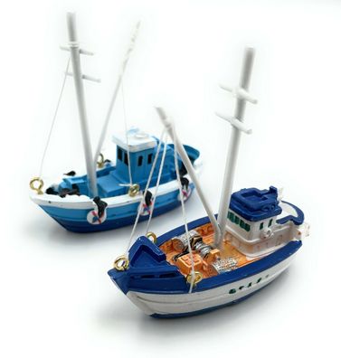 Polyresin Figur Fischerboote zweifach Fischerboot Kutter Tier Dekofigur (Gr. 7,5 cm)
