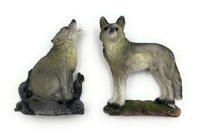 Polyresin Figur heulender Wolf zweifach Kühlschrankmagnet Wolf Raubtier Tier