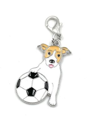 Jack Russel Terrier Hund Schlüsselanhänger aus Metall Glücksbringer mit Ball