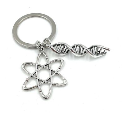 DNA Physik Symbol Schlüsselanhänger aus Metall Glücksbringer silber