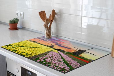 Herdabdeckplatte 78x52 cm Tulpen - Windmolen - Natuur