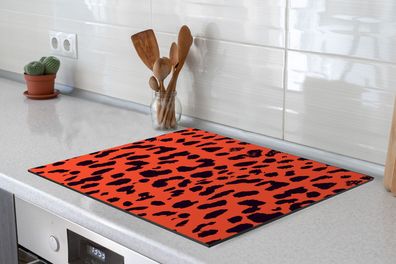 Herdabdeckplatte 75x52 cm Dierenprint - Panter - Rood - Zwart