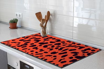 Herdabdeckplatte 85x52 cm Dierenprint - Panter - Rood - Zwart