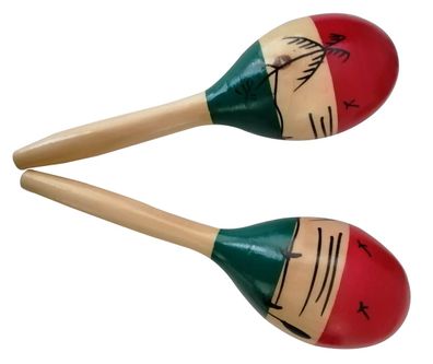 Maracas Musik Instrument Mexiko, 2 Stück aus Naturholz, handbemalt Strand rot gr