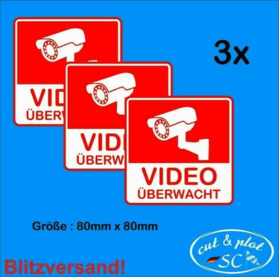 Video Überwachung Aufkleber Kamera Warnaufkleber Videoüberwachung 80x80mm SC108