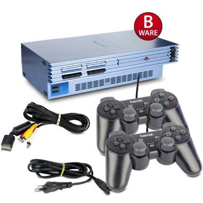 PS2 Konsole Fat Metallic Blau (B-Ware) #23S + 2 Ähnliche Controller + alle Kabel