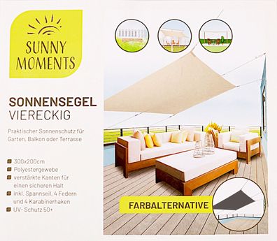 Sonnensegel Rechteckig 300x200cm grau oder natur Garten Terrasse UV-Schutz 50+