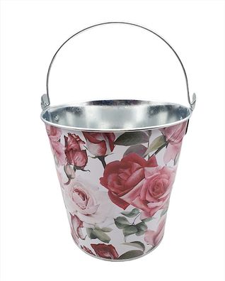 Übertopf, Metalleimer Rose, Deko Eimer, Pflanztopf, Blumentopf 17 cm