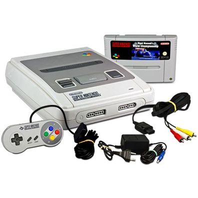 SNES SUPER Nintendo Konsole + Original Controller + NIGEL M. WORLD Championship