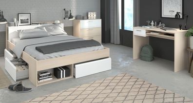 Schlafzimmer Set Bett 140 cm mit Schreibtisch Bettschubkasten Kommode Parisot Most