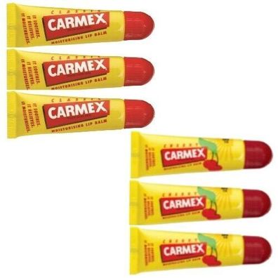 Carmex 3x TUBE Classic Lippenbalsam Original + 3x TUBE Cherry Kirsche Lip Balm Mix