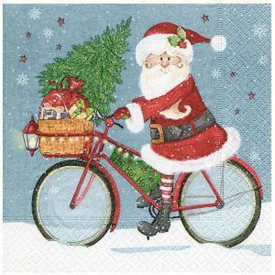 Motiv-Serviette Nikolaus auf einem Fahrrad