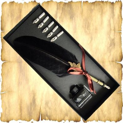 Schreibfeder Geschenkset Truthahnfeder schwarz 24 cm Kalligrafieset Schreibset