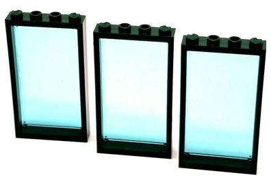 LEGO Fenster 1x4x6 Rahmen dunkel grün mit glaseinsatz blau transparent / 3 Stück