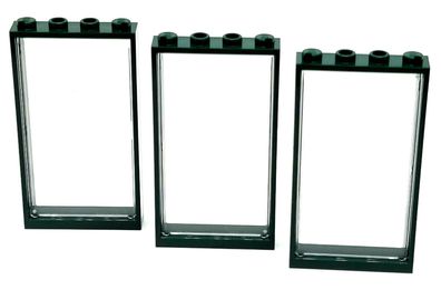 LEGO Fenster 1x4x6 Rahmen dunkel grün mit glaseinsatz transparent / 3 Stück