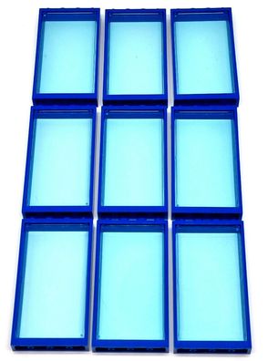LEGO Fenster 1x4x6 Rahmen blau mit glaseinsatz blau transparent / 9 Stück