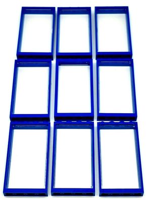 LEGO Fenster 1x4x6 Rahmen blau mit glaseinsatz transparent / 9 Stück