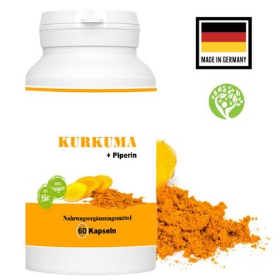 Kurkuma Kapseln - Vegan & Hochdosiert - Kurkuma + Schwarzer Pfeffer