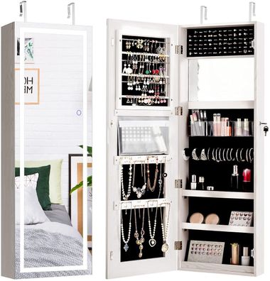 Schmuckschrank mit LED-Licht, Spiegelschrank abschließbarer Schrank mit Touchscreen