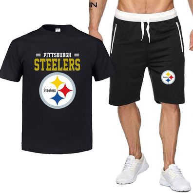 Sommer Herren Sportanzug Pittsburgh Steelers Fußball T-shirt Hose 2er Set