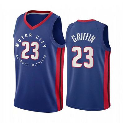 Neu Herren Basketball Trikot Pistons Griffin #23 Stadtausgabe Jersey Blau