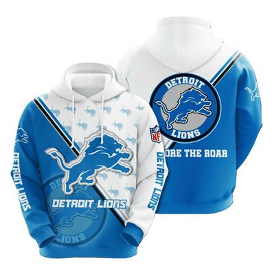 Fußball Herren 3D Sweatshirt Detroit Lions Hoodie Kapuzenpullover Weiß-Blau