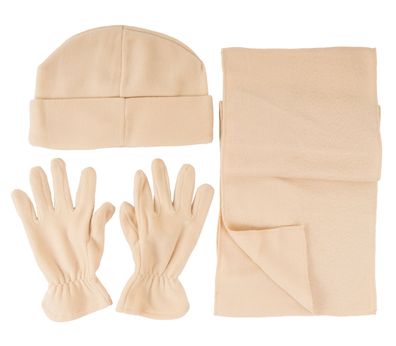 Fleece Winter-Set beige 4-tlg Mütze Schal Handschuhe Wintermütze Universalgröße