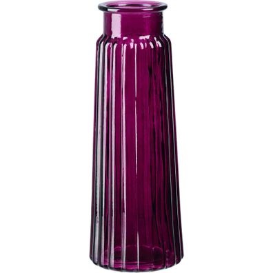 Tischvase Vasen Glas purple Blumenvase Retro Rillen H 28 x Ø 10 cm