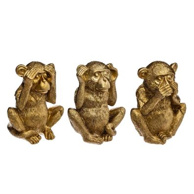 Dekofiguren AFFEN, 3 Stück, Polyresin, H. 17 cm, golden