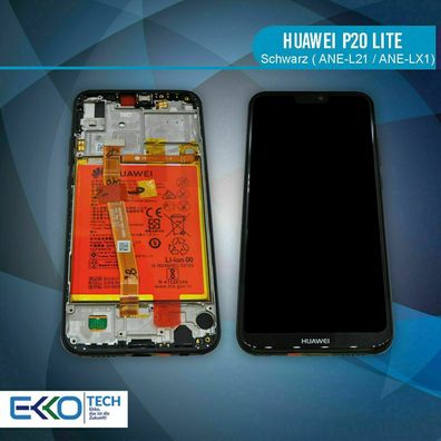 Huawei P20 Lite LCD Display Bildschirm Schwarz + Akku Rahmen Original Ware